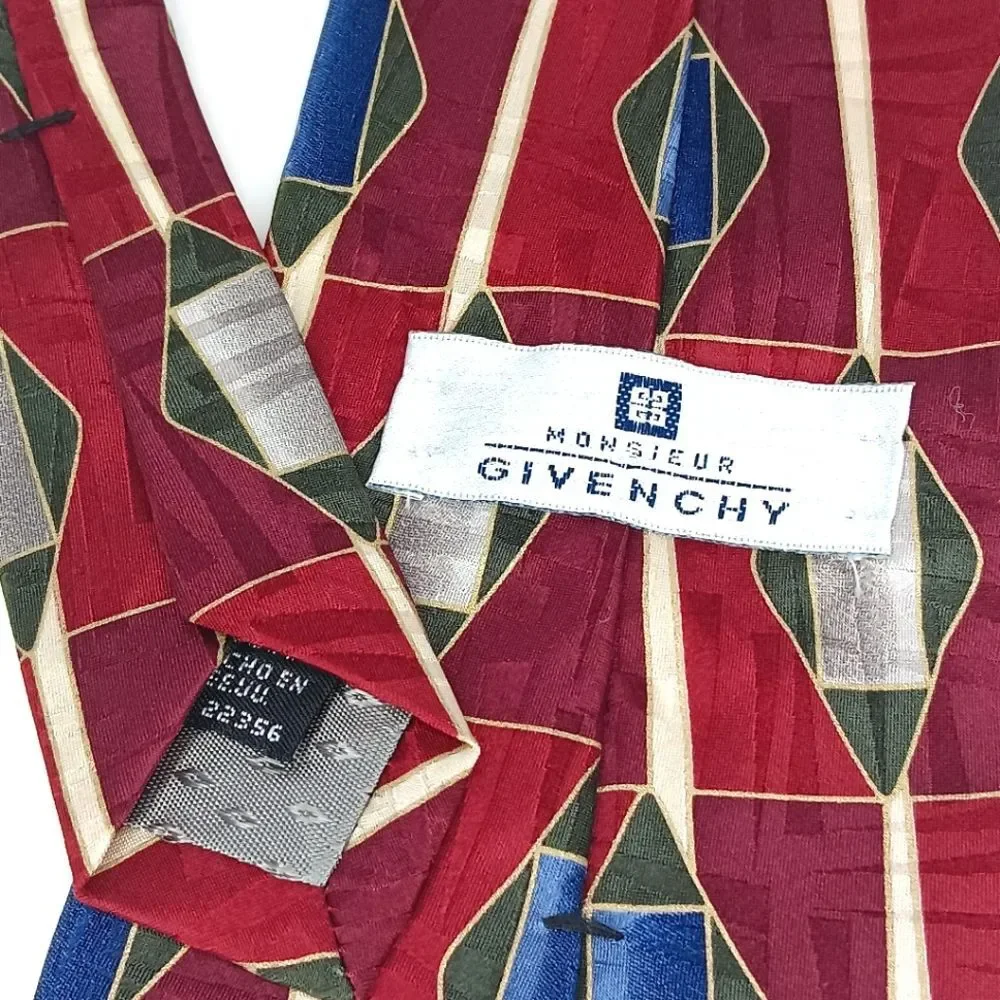 GIVENCHY Men's Burgundy Geometric Silk Tie Vintage Luxury Designer USA